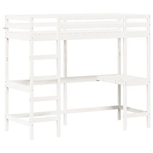 VidaXL Hoogslaper met bureau massief grenenhout wit 75x190 cm