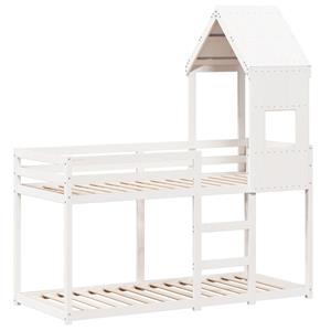 VidaXL Stapelbed met dak massief grenenhout wit 90x190 cm