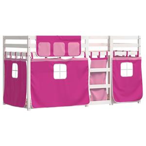VidaXL Stapelbed met gordijnen 90x200 cm grenenhout roze