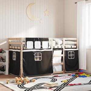 VidaXL Stapelbed met gordijnen 90x190 cm grenenhout wit en zwart
