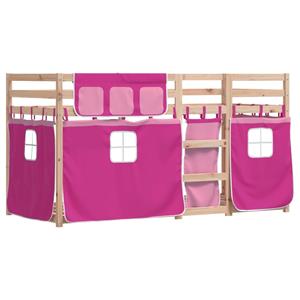 VidaXL Stapelbed met gordijnen 90x190 cm grenenhout roze