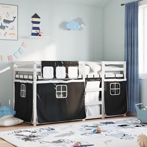 VidaXL Stapelbed met gordijnen 90x190 cm grenenhout wit en zwart