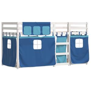 VidaXL Stapelbed met gordijnen 90x190 cm massief grenenhout blauw