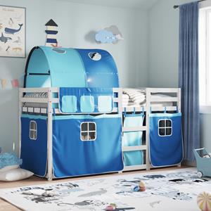 VidaXL Stapelbed met gordijnen 90x190 cm massief grenenhout blauw