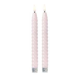 Xenos LED dinerkaarsen twist - roze - set van 2 - ø2.2x24.5 cm