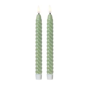 Xenos LED dinerkaarsen twist - groen - set van 2 - ø2.2x24.5 cm