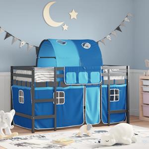 VidaXL Kinderhoogslaper met tunnel 90x200 cm massief grenenhout blauw