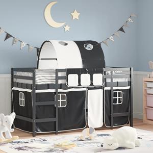 VidaXL Kinderhoogslaper met tunnel 90x190 cm grenenhout wit en zwart