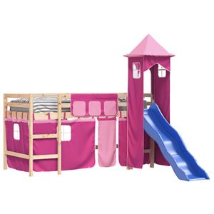 VidaXL Kinderhoogslaper met toren 80x200 cm massief grenenhout roze