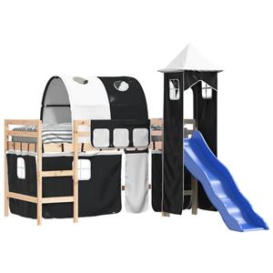 VidaXL Kinderhoogslaper met toren 80x200 cm grenenhout wit en zwart