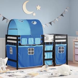 VidaXL Kinderhoogslaper met tunnel 90x200 cm massief grenenhout blauw