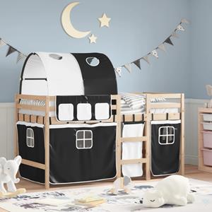 VidaXL Kinderhoogslaper met tunnel 90x190 cm grenenhout wit en zwart