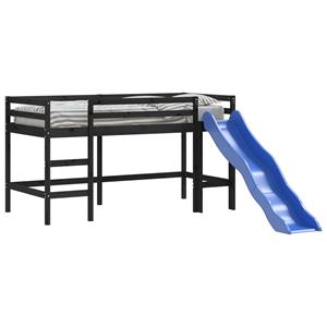 VidaXL Kinderhoogslaper met glijbaan grenenhout zwart 90x190 cm