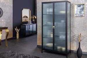 Invicta Interior Moderne vitrine AMSTERDAM 160cm zwart goud geribbeld glazen metalen highboardkast - 43533