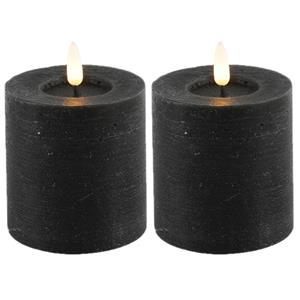 Countryfield LED kaarsen/stompkaarsen - 2x - zwart - D7,5 x H8 cm - timer -