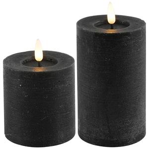 Countryfield LED kaarsen/stompkaarsen - set 2x - zwart - D7,5 x H8 en H12,5 cm - timer -