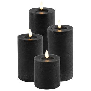 Countryfield LED kaarsen/stompkaarsen - set 4x - zwart - H8, H15 en H20 cm - timer -