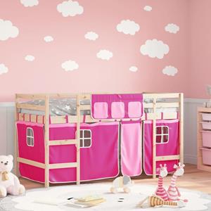 VidaXL Kinderhoogslaper met gordijnen 90x190 cm grenenhout roze