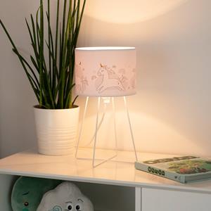 Duolla Mila tafellamp, stof, eenhoorns, E14, hoogte 32,5 cm