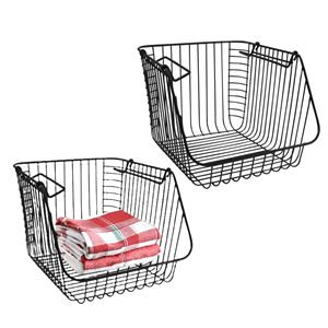 Merkloos Hangmand voor kast - 2x - metaal - 27 x 29 x 22 cm - zwart - kastmandje - opbergers -