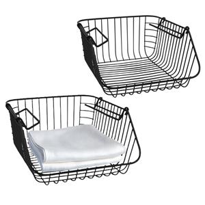 Merkloos Hangmand voor kast - 4x - metaal - 27 x 29 x 14 cm - zwart - kastmandje - opbergers -