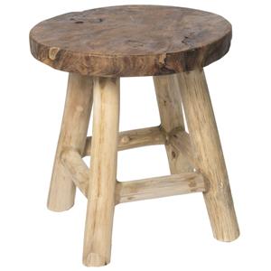 Mega Collections Zitkrukje - teak hout - lichtbruin - D40 x H42 cm - buiten/binnen -