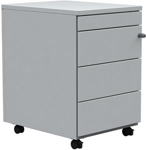 Merkloos Mobiele ladenblok, 3 laden + pennenlade, aluminium