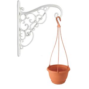 Merkloos Witte sierlijke bloempothanger met hangende terracotta bloempot 1,2 liter -