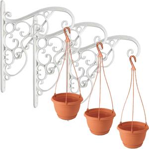 Merkloos Set van vier witte sierlijke bloempothangers inclusief hangende terracotta bloempotten 1,2 liter -
