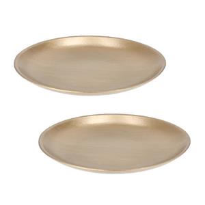Cepewa Decoratie schaal - Set van 2x stuks - goud - 28 cm - hout - rond - kaarsenbord - kaarsenplateau -