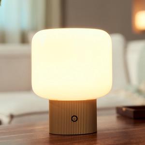 LUCANDE LED tafellamp Katrin Palm, beige, glas