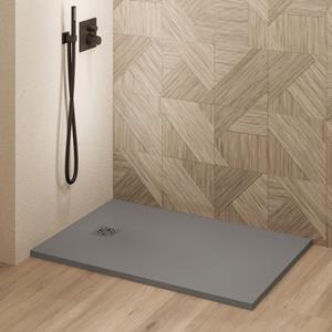 Saniclear Lino douchebak 90x70cm met stone finish donkergrijs