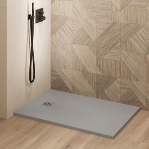 Saniclear Lino douchebak 90x70cm met stone finish lichtgrijs