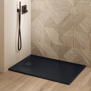 Saniclear Lino douchebak 100x90cm met stone finish zwart