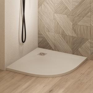 Saniclear Torno kwartronde douchebak 80x80cm met stone finish cream