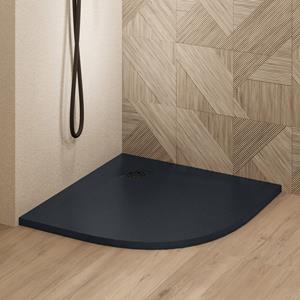 Saniclear Torno kwartronde douchebak 90x90cm met stone finish zwart