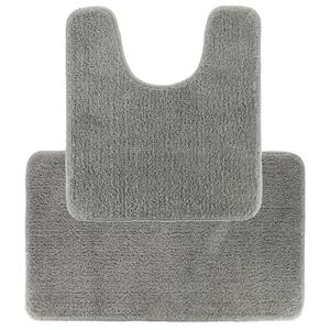 Tendance Badkamer Matten set Aquarius - lichtgrijs - toilet en bad mat - hoogpolig - microfiber -
