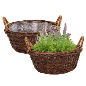 Mega Collections aardappelmand/plantenmand - 2x - Santa Fe - met handgreep - rotan - B35 x H15 cm -