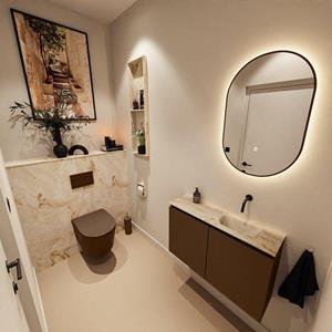 Mondiaz TURE-DLUX 80cm toiletmeubel Rust. EDEN wastafel Frappe positie rechts. Zonder kraangat. TUREDX80RUSR0FRA