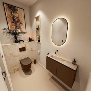 Mondiaz TURE-DLUX 80cm toiletmeubel Rust. EDEN wastafel Frappe positie links. Zonder kraangat. TUREDX80RUSL0FRA