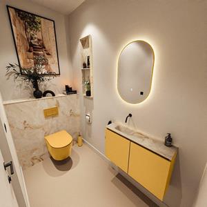 Mondiaz TURE-DLUX 80cm toiletmeubel Ocher. EDEN wastafel Frappe positie links. Zonder kraangat. TUREDX80OCHL0FRA