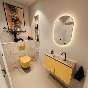 Mondiaz TURE-DLUX 80cm toiletmeubel Ocher. EDEN wastafel Frappe positie midden. Met 1 kraangat. TUREDX80OCHM1FRA