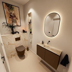 Mondiaz TURE-DLUX 80cm toiletmeubel Rust. EDEN wastafel Frappe positie midden. Zonder kraangat. TUREDX80RUSM0FRA