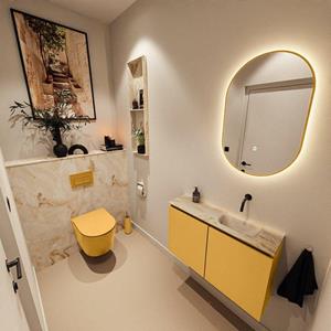 Mondiaz TURE-DLUX 80cm toiletmeubel Ocher. EDEN wastafel Frappe positie rechts. Zonder kraangat. TUREDX80OCHR0FRA
