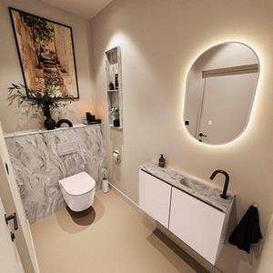 Mondiaz TURE-DLUX 80cm toiletmeubel Rosee. EDEN wastafel Glace positie rechts. Met 1 kraangat. TUREDX80ROSR1GLA