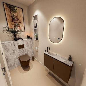Mondiaz TURE-DLUX 80cm toiletmeubel Rust. EDEN wastafel Glace positie links. Met 1 kraangat. TUREDX80RUSL1GLA