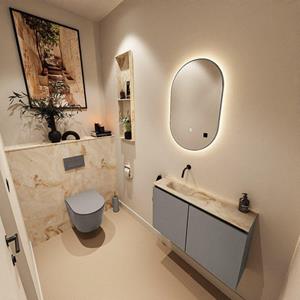 Mondiaz TURE-DLUX 80cm toiletmeubel Smoke. EDEN wastafel Frappe positie links. Zonder kraangat. TUREDX80SMOL0FRA