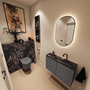 Mondiaz TURE-DLUX 80cm toiletmeubel Dark Grey. EDEN wastafel Lava positie midden. Met 1 kraangat. TUREDX80DGRM1LAV