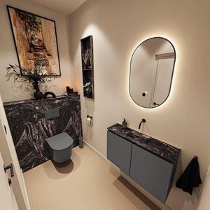 Mondiaz TURE-DLUX 80cm toiletmeubel Dark Grey. EDEN wastafel Lava positie midden. Zonder kraangat. TUREDX80DGRM0LAV