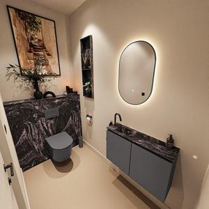 Mondiaz TURE-DLUX 80cm toiletmeubel Dark Grey. EDEN wastafel Lava positie links. Met 1 kraangat. TUREDX80DGRL1LAV